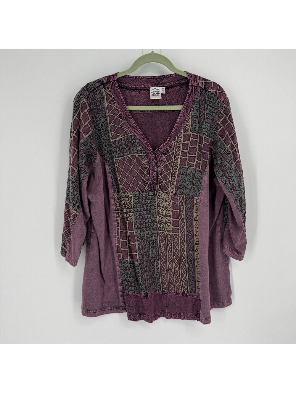 Parsley & Sage top 3x tunic purple acid wash patchwork embroidered bohemian